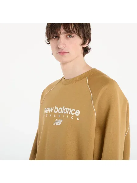 Mikina New Balance Linear Graphic Fleece Crew Stucco L