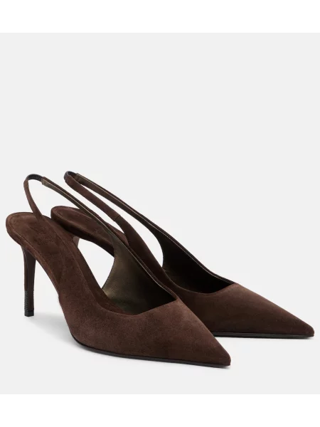 Pantofi cu toc Brunello Cucinelli din piele de căprioară slingback maro