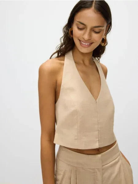 Reserved kamizelka z dekoltem halter beżowy