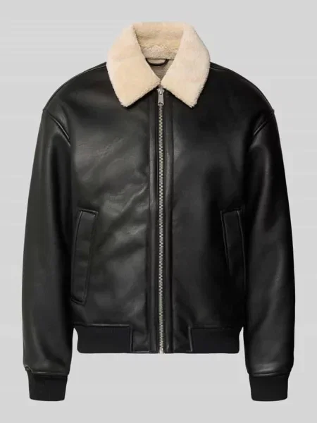 Bomberka z materiału skóropodobnego z futerkiem Jack & Jones Premium czarny