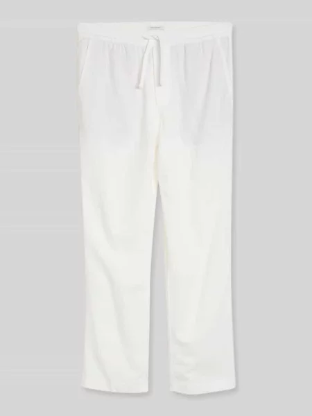 Spodnie o kroju regular fit z mieszanki i lnu Tom Tailor Denim białe