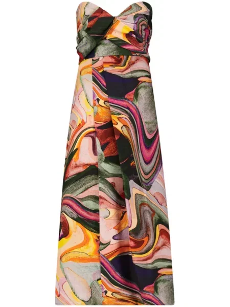 Rochie midi Mara Hoffman cu imagine cu imprimeu abstract până la genunchi verde