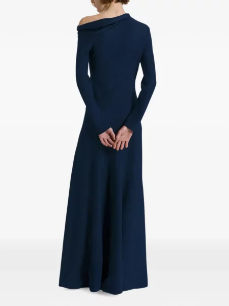 Rochie maxi Alberta Ferretti drapată cu umerii deschiși albastru