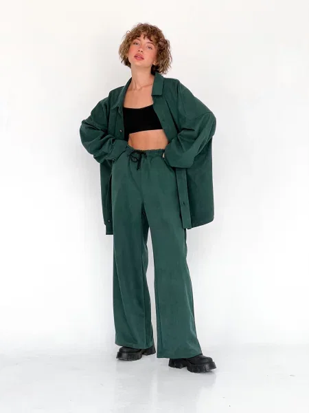 Замшеві Штани палаццо IJ ij-pants-wide-zamsh-green смарагдовий зелені