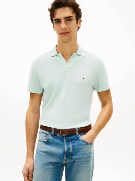 Tricou polo Tommy Hilfiger din țesătură twill verde
