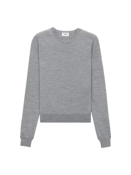 Sweter Saint Laurent wełniany z okrągłym dekoltem szary