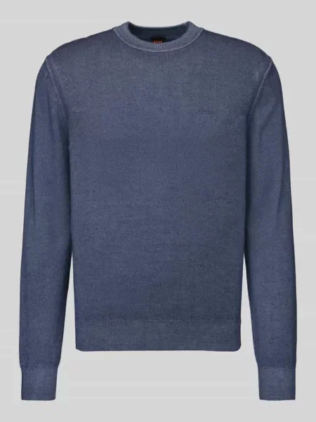 Sweter o kroju regular fit z czystej żywej wełny model Kestefo' Boss Orange granatowy