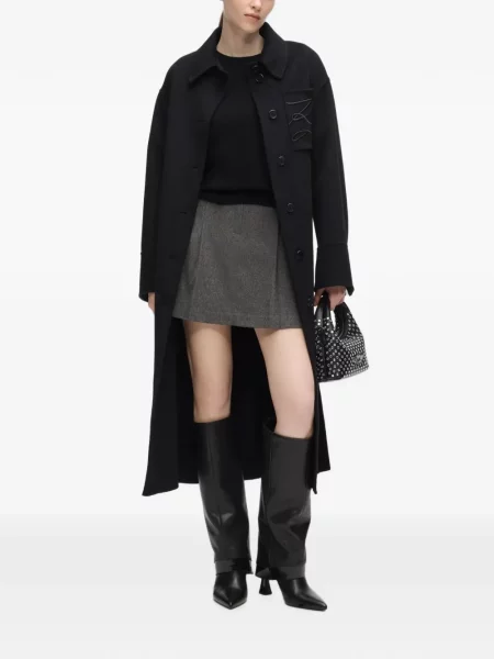 Вълнено препасан дълго палто Karl Lagerfeld черно
