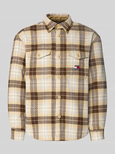 Kurtka koszulowa o kroju oversized fit z wzorem na całej powierzchni Tommy Jeans beżowa