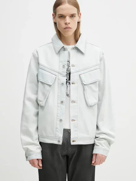 Marcelo Burlon geacă din denim Bleach Denim Cargo Jacket Light Blue No de tranzitie albastru