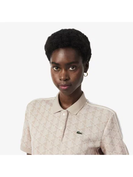 Lacoste Dopasowana Koszulka Polo Z Żakardowym Monogramem beżowa