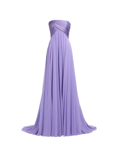 Rochie maxi Elie Saab cu volane fără bretele violet