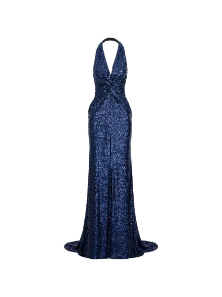 Rochie maxi Roserry cu paiete cu gât halter albastru