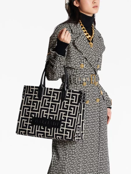 Geantă shopper Balmain din jacard negru