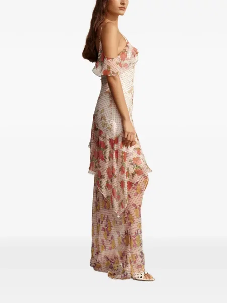 Rochie maxi Donde Esteban de mătase cu volane