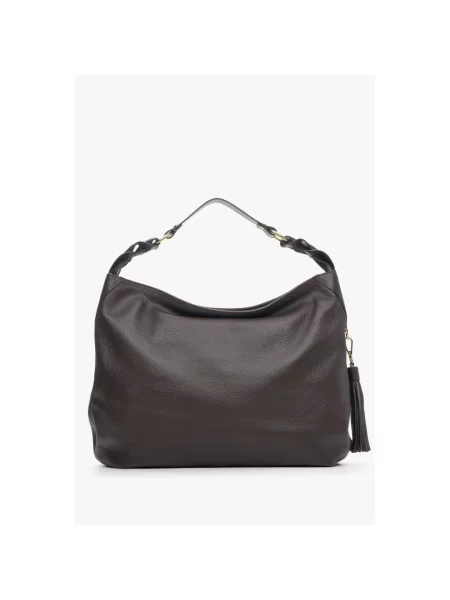 Кожаная сумка хобо Estro коричневая