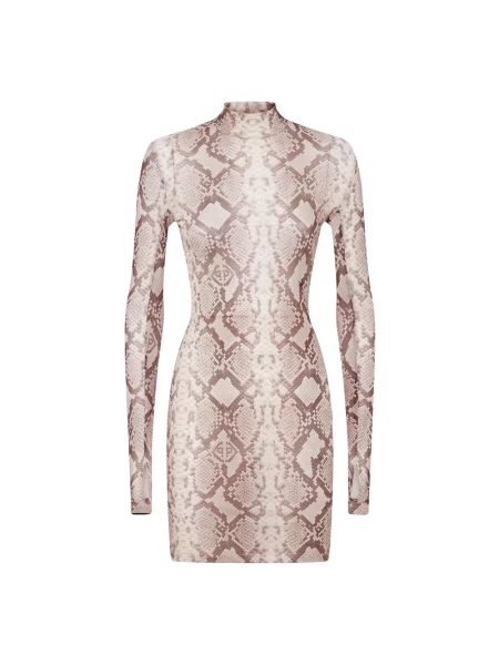 Sukienka mini Philipp Plein z nadrukiem tiulowa garniturowa beżowa