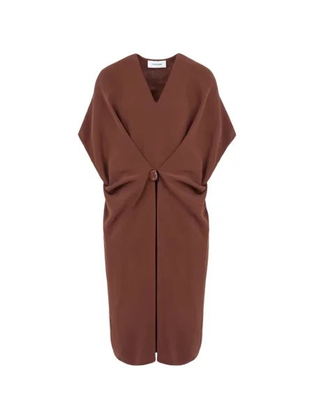Rochie midi Yves Salomon de mătase drapată maro