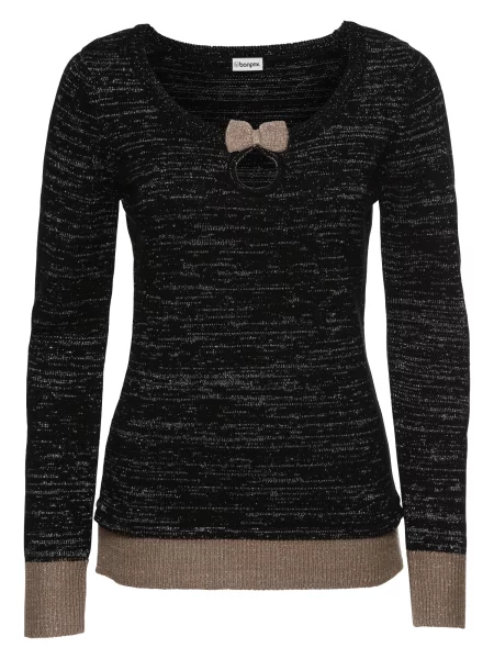 Bonprix Pulover brocart / amestecat negru
