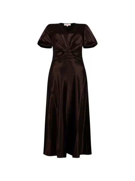 Rochie midi Derhy din satin cu volane maro