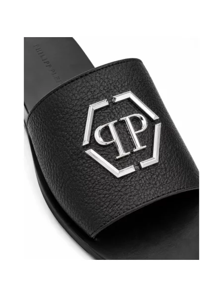 Klapki Philipp Plein skórzane czarne