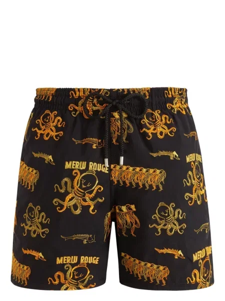 Slip de baie Vilebrequin cu broderie negru