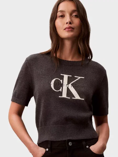 Графічний светр Calvin Klein Jeans чанкі сірий