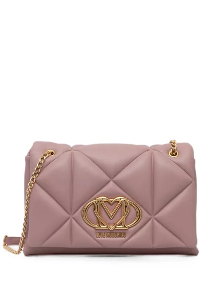 Matlasat geanta crossbody Love Moschino cu autograf roz