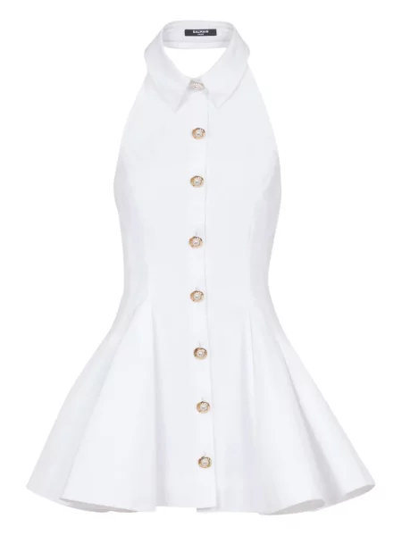 Rochie Balmain din poplin cu spatele deschis de costum alb