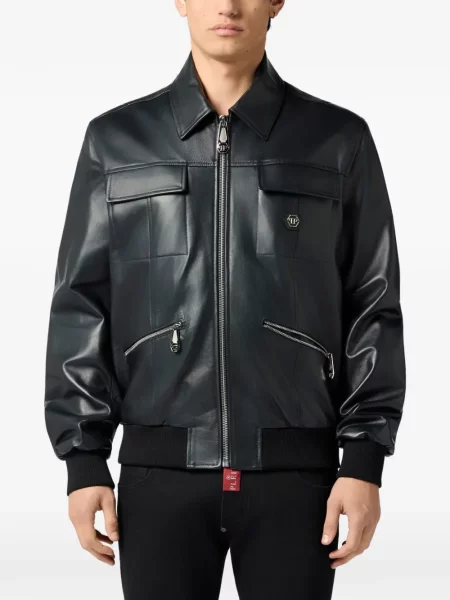 Geanta de piele Philipp Plein negru