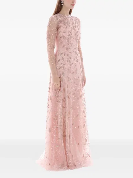 Rochie maxi Dina Melwani cu broderie de costum roz