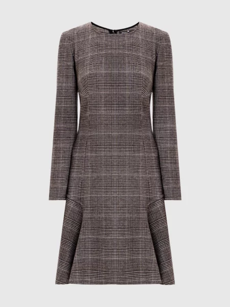 Шерстяное клетчатое платье Ermanno Scervino коричневое