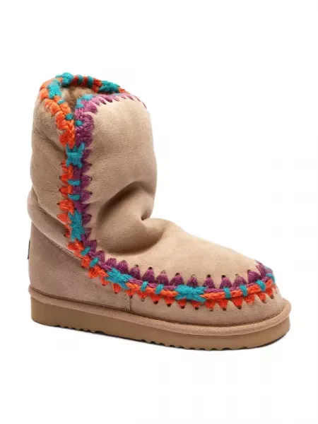 MOU De piele bocanci Eskimo overstitching cu adaos de lână bej