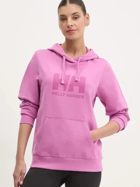 Суичър с качулка Helly Hansen с качулка с принт розово