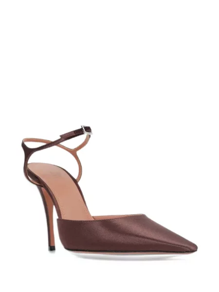 Pantofi cu toc Amina Muaddi din satin maro