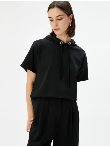 Hanorac cu glugă Koton cu glugă cu mâneci scurte negru