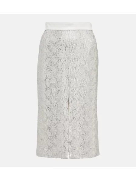 Fustă midi Jacques Wei cu model piele de șarpe până la genunchi argintiu