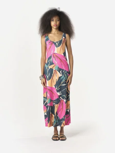 KOROSHI Rochie de vară ecru / închis / portocaliu / roz verde