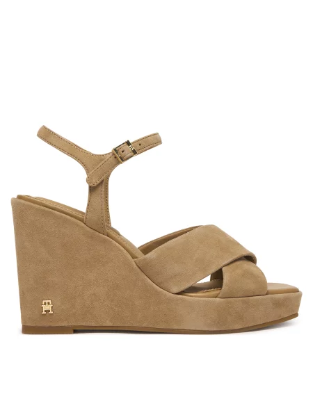 Sandale Tommy Hilfiger Suede Wrapped High Wedge smeđa