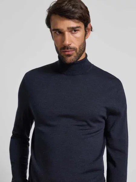 Sweter z golfem o kroju slim fit z czystej bawełny Matinique granatowy