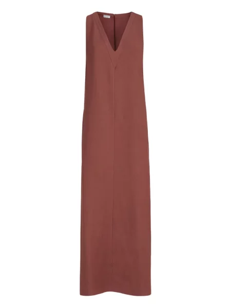 Sukienka midi Brunello Cucinelli z dekoltem w serek do kolan garniturowa pomarańczowa