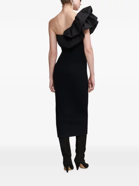 Rochie midi Essentiel Antwerp cu volane asimetrică negru