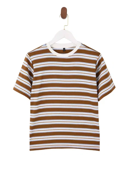 Trendyol Tricou albastru deschis / maro alb