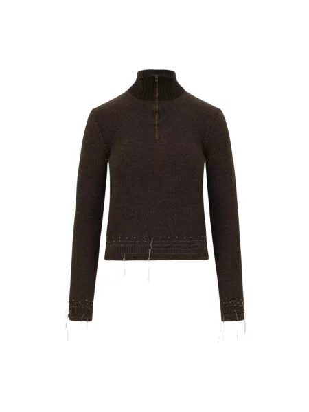 Lniany sweter z golfem Maison Margiela brązowy
