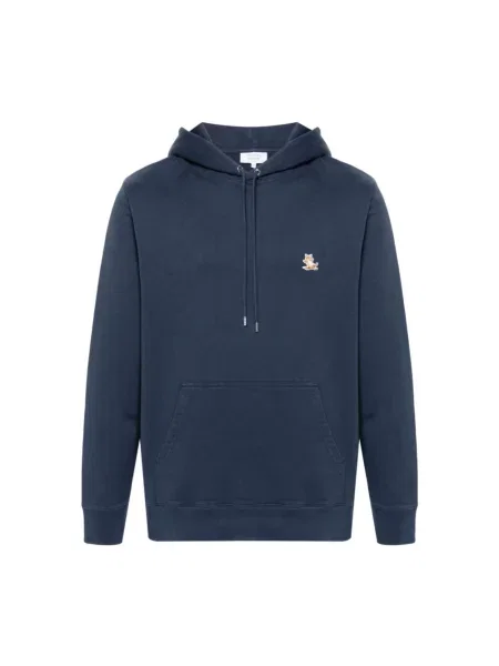 Lniana bluza z kapturem Maison Kitsune casual niebieska