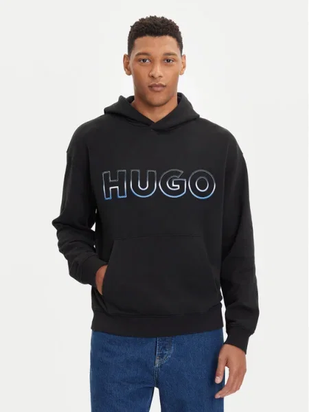 Суичър с качулка Hugo с качулка с апликация черно
