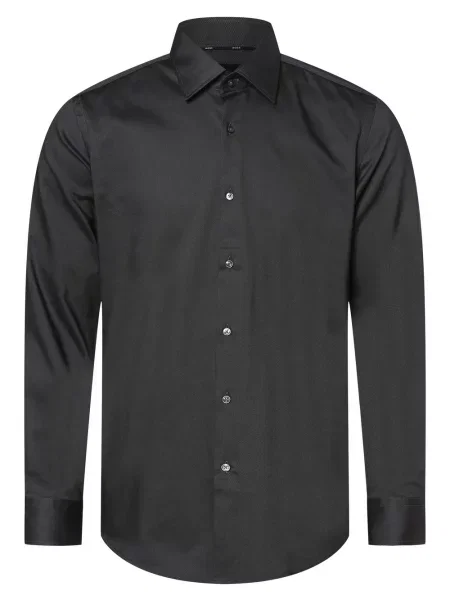BOSS Koszula łatwa w prasowaniu Mężczyźni Slim Fit wypukły wzór tkaniny kołnierzyk kent 40 szary