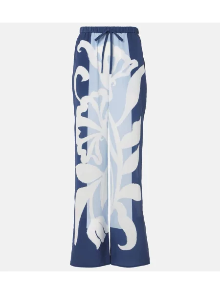 Pantaloni Sir din satin cu imagine albastru
