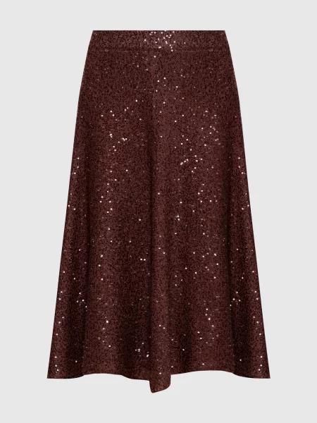 Льняная юбка с пайетками Brunello Cucinelli коричневая