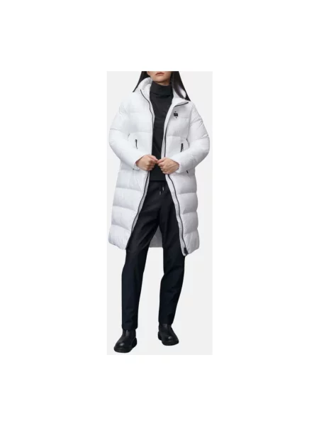 Długa parka Blauer w kratę z kapturem biała